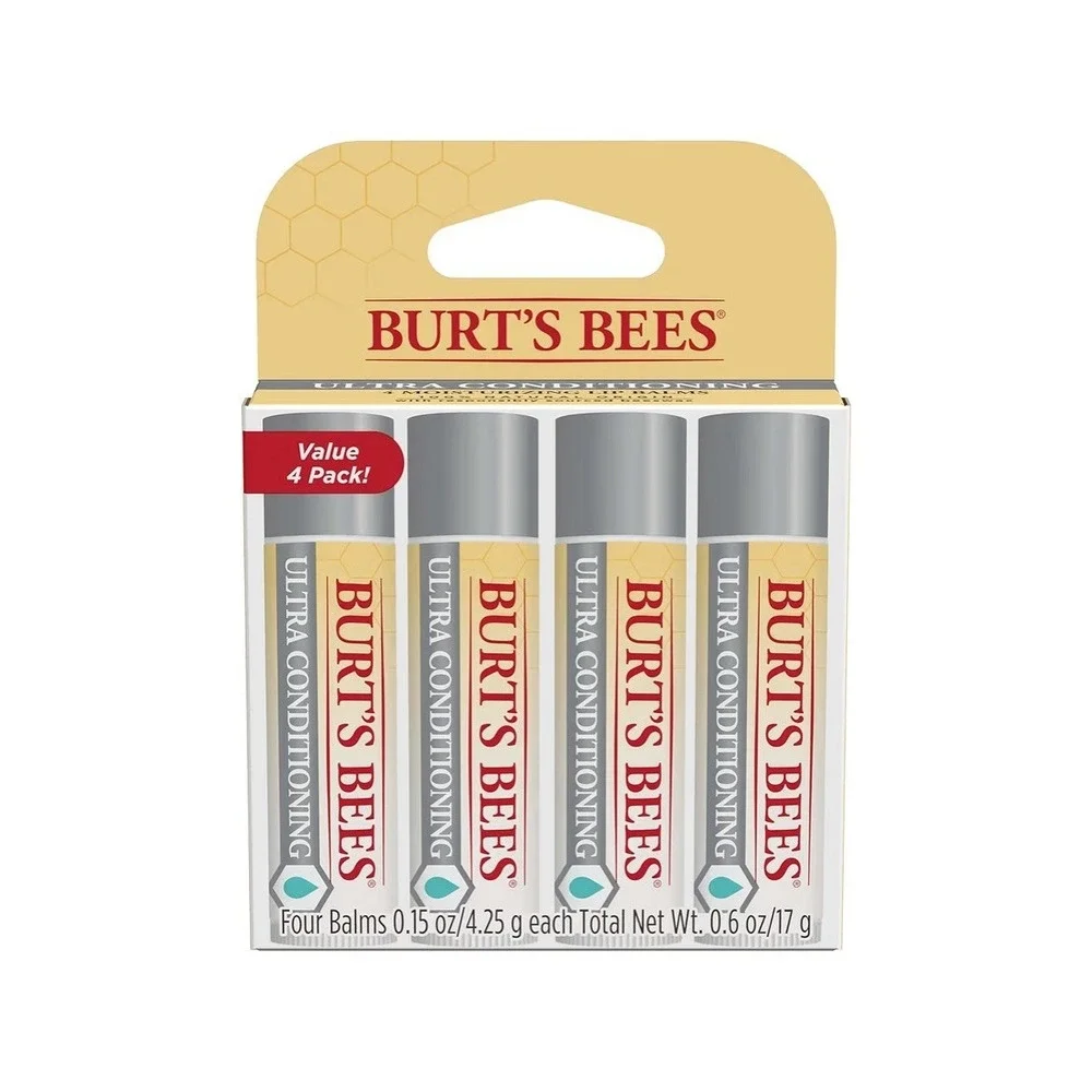 Burt's‎ Bees Ultra Conditioning Moisturizing Lip Balm 4 Pk Lot of 2